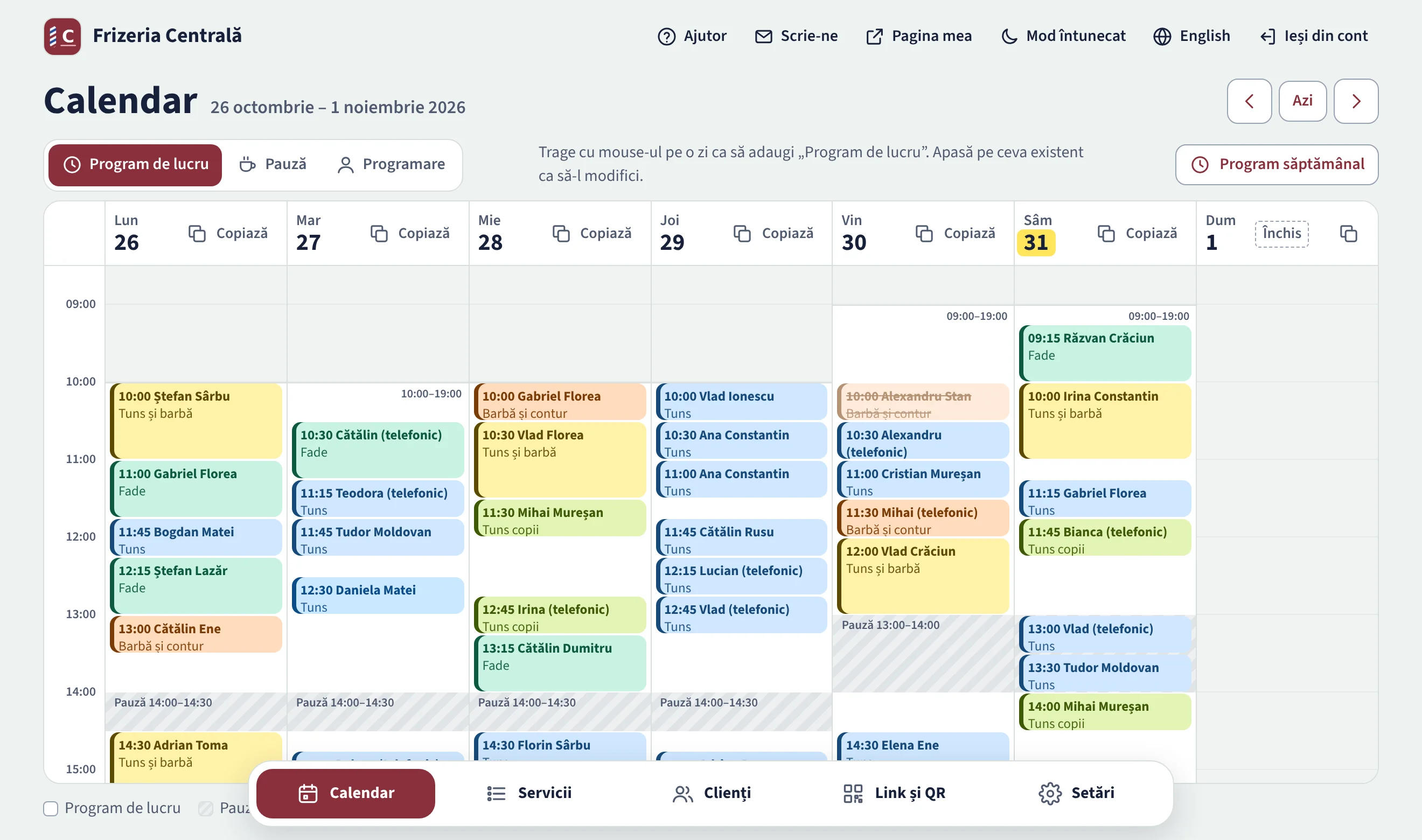 Calendarul săptămânii
